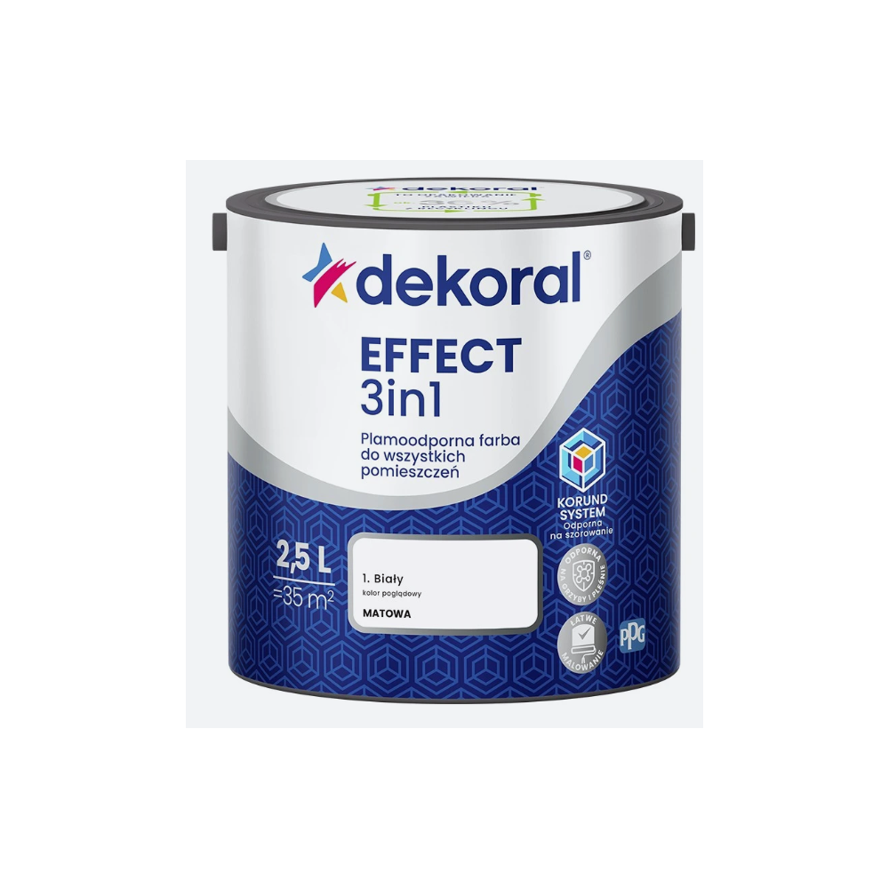 Farba plamoodporna lateksowa matowa Effekt 3w1 2,5L firmy Dekoral